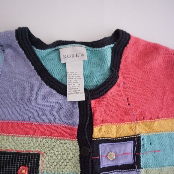 Koret Teal Pink Colorblock Cotton Blend Patchwork Button Up Cardigan Sweater M - Picture 12 of 12